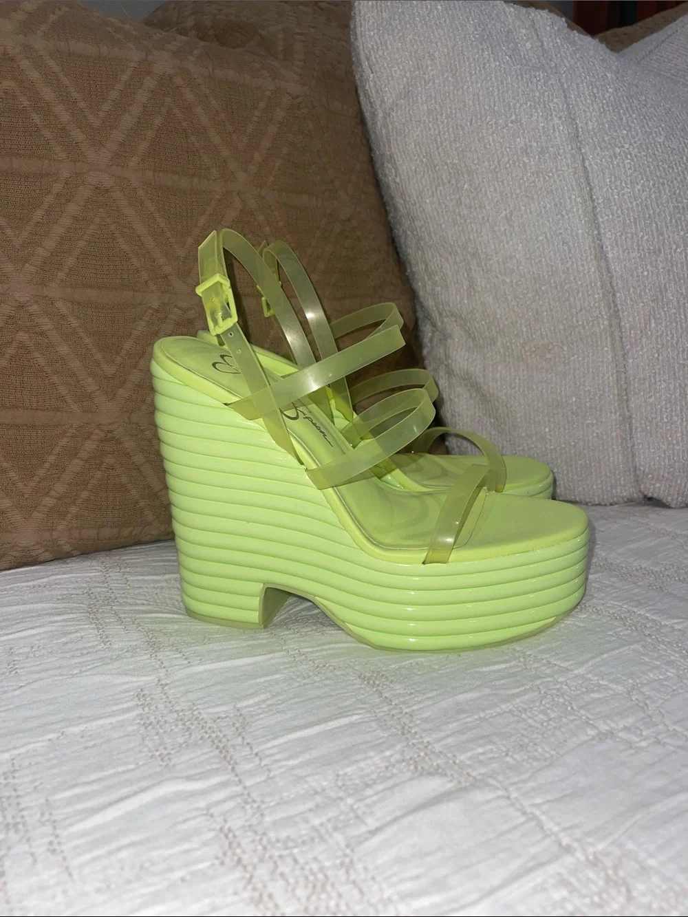 Jessica Simpson Neon Lime Platform Wedge Sandals